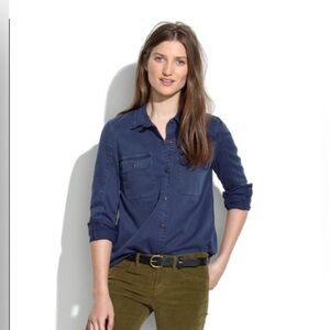 Madewell Dark Navy Chambray Casual Buttom Down Work Shirt Women’s Size Small